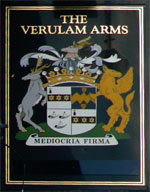 The pub sign. The Verulam Arms, St Albans, Hertfordshire