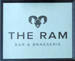 The pub sign. The Ram Bar & Brasserie, Newark, Nottinghamshire