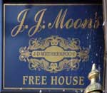 The pub sign. J.J. Moon's, Kingsbury, Greater London