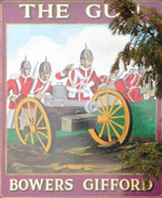 The pub sign. The Gun, Bowers Gifford, Essex