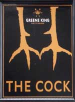The pub sign. The Cock, Hitchin, Hertfordshire