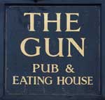 The pub sign. The Gun, Chiddingly, East Sussex