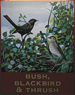 The pub sign. Bush, Blackbird & Thrush, East Peckham, Kent