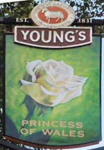 The pub sign. Princess of Wales, Clapton, Greater London