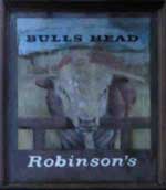 The pub sign. Bulls Head, Glossop, Derbyshire