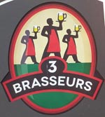 The pub sign. Les 3 Brasseurs, Reims, France