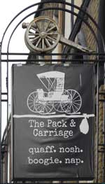 The pub sign. The Pack & Carriage, Euston, Central London