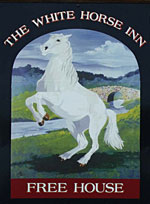 The pub sign. The White Horse Inn, Hungerford, Somerset