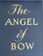 The pub sign. The Angel of Bow, Bow, Greater London