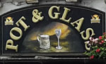 The pub sign. Pot & Glass, Egglescliffe, Durham
