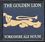 The pub sign. The Golden Lion, Osmotherley, North Yorkshire