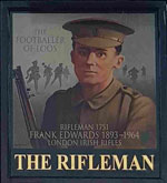 The pub sign. The Rifleman, Twickenham, Greater London