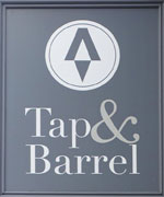 The pub sign. Tap & Barrel, Pontefract, West Yorkshire