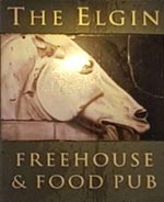 The pub sign. The Elgin, Ladbroke Grove, Greater London