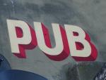 The pub sign. The Horn of Plenty, Stepney Green, Greater London