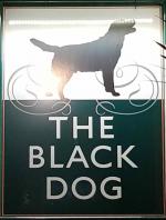 The pub sign. Black Dog, Weymouth, Dorset
