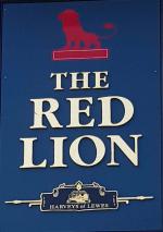 The pub sign. The Red Lion, Stone Cross, East Sussex