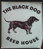The pub sign. The Black Dog Beer House, Brentford, Greater London