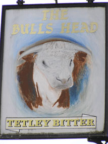 The pub sign. Bulls Head, Monyash, Derbyshire