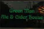 The pub sign. Green Man Ale & Cider House, Worthing, West Sussex