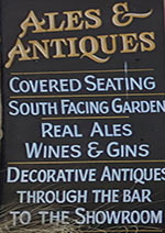 The pub sign. Ale & Antiques, Tankerton, Kent