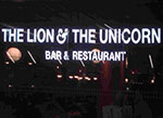 The pub sign. The Lion & The Unicorn, Waterloo, Central London