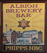 The pub sign. Albion Brewery Bar, Northampton, Northamptonshire