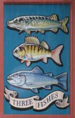 The pub sign. Three Fishes, Shrewsbury, Shropshire