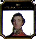The pub sign. The Wellington Hotel, Brecon, Powys