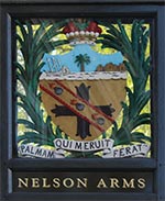 The pub sign. The Nelson Arms, Farnham, Surrey